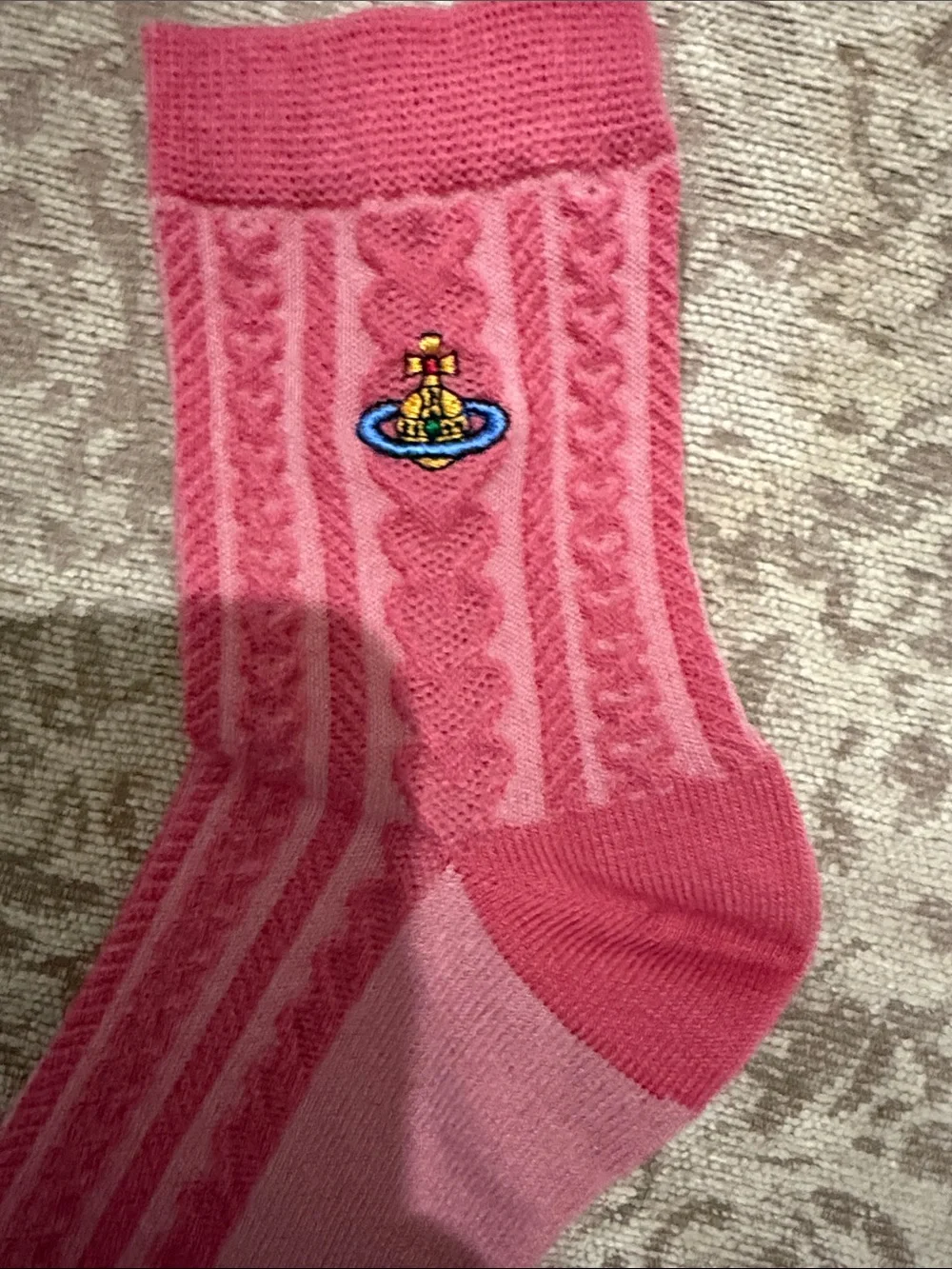 Vivienne Westwood Pink Cable-Knit Crew Sock with Orb Logo NWOT